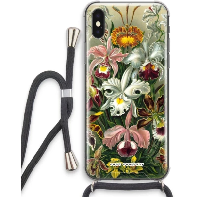 Afbeelding van Case Company® hoesje met Koord geschikt voor iPhone XS Haeckel Orchidae Telefoonhoesje Zwart Extra Bescherming aan alle Kanten en Over de Schermrand