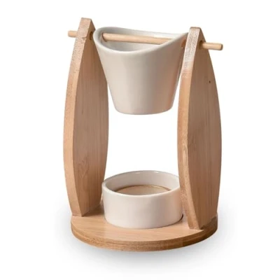 Image de Brûle Parfum Voile Brûleur Fondant Cire Parfumée Diffuseur Huile Essentielle et d’Ambiance Bougeoir Aromathérapie Porte Bougie en Bois Céramique Décoratif Hauteur: 15 cm Zen’Arôme
