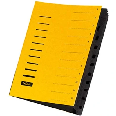 Image de Pagna trieur cartonné agrafé sans soufflet+ élastique pour a4 12 compartiments jaune 40059 05