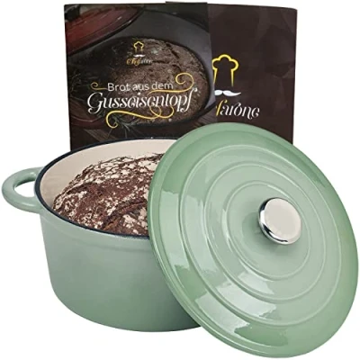 Afbeelding van Chefarone Gietijzeren Pan 3.5L Braadpan Inclusief Deksel Geschikt Voor Alle Warmtebronnen Geëmailleerd Groen