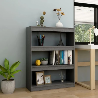 Afbeelding van Boekenkast/kamerscherm 100x30x103 cm massief grenenhout grijs