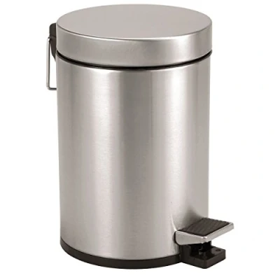 Afbeelding van axentia Afvalemmer van roestvrij staal, mat, geborsteld, roestvrij, 3 liter, met pedaalemmer voor badkamer en toilet, zilver/zwart, 17 x 25 cm