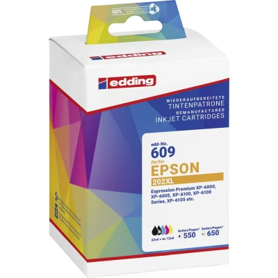 Afbeelding van Edding Inktcartridge vervangt Epson 202XL Multipack 5 Compatibel zwart, Foto Cyaan, Magenta, Geel EDD 609 18 01