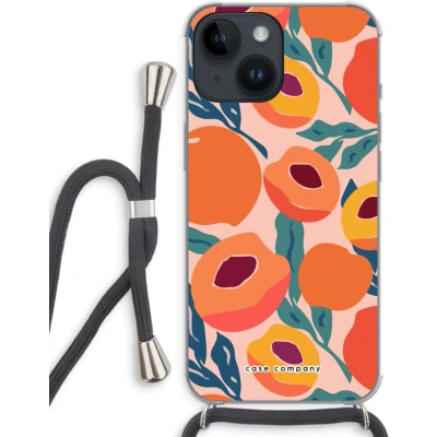 Afbeelding van Case Company® hoesje met Koord geschikt voor iPhone 14 Perzik Telefoonhoesje Zwart Extra Bescherming aan alle Kanten en Over de Schermrand