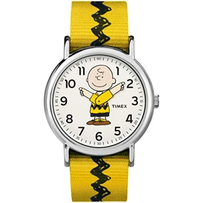Afbeelding van Timex Herenhorloge, kwarts, textielarmband, Charlie Brown, Weekender X Peanuts nylon schuifband