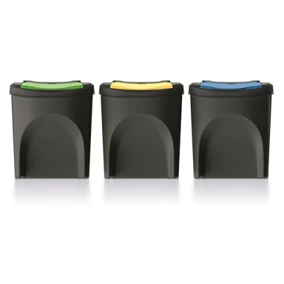Afbeelding van Prosperplast Kaden Prullenbak set van 3x25L Zwart