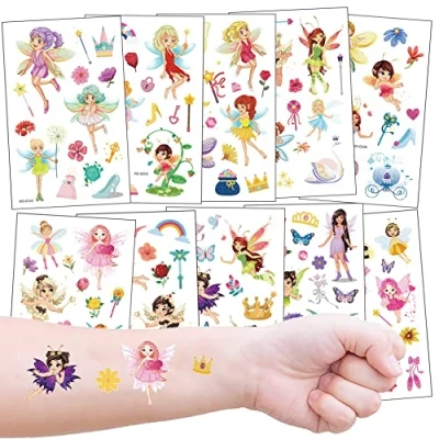 Afbeelding van Feeën Tatoeages voor Kinderen, 10 Vellen Tijdelijke Kindertatoeages Set Feest, Kinderverjaardag Weggeefactie, Kerstmis, Geschenk Decoratie