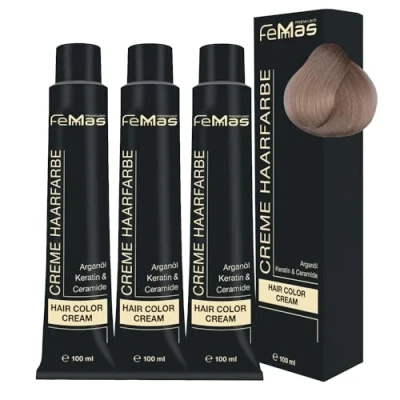 Image de FemMas Lot de 3 teintures Pour cheveux qualité professionnelle 100 ml Enrichies à l’huile d&#039;argan nourrissante, kératine et céramides une coloration ou teinte permanente