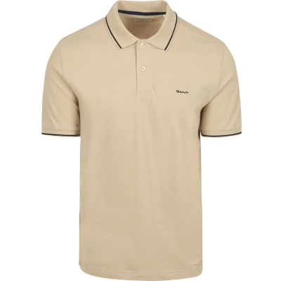 Afbeelding van GANT Tipping Poloshirt, Heren, Maat: Medium, Beige dry sand