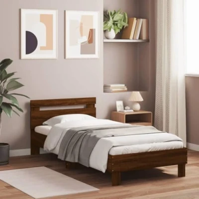 Afbeelding van Bedframe met hoofdbord en LED bruineikenkleurig 90x200 cm