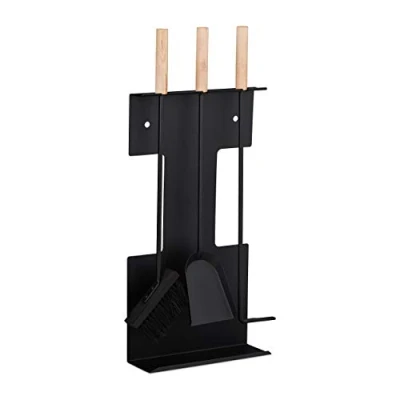 Afbeelding van Relaxdays haardstel modern 4 delige haardset pook borstel schop staal