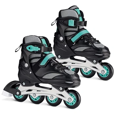 Afbeelding van Navaris Verstelbare skeelers verschillende maten skates voor meisjes en jongens Inline kinderen blauw/grijs Meerdere