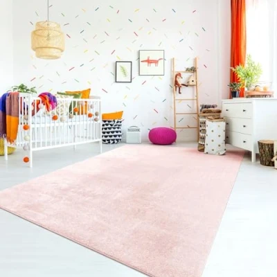 Afbeelding van TT Home Vloerkleed voor de kinderkamer wasbaar antislip zacht modern effen kleur roze maat 200cm rond