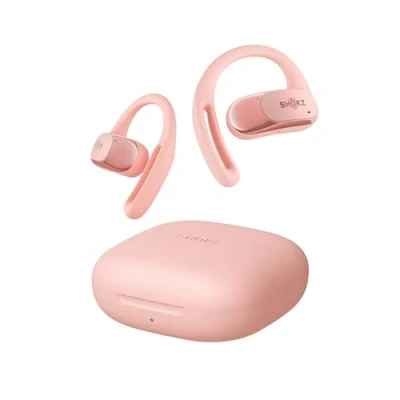Afbeelding van SHOKZ OpenFit Air hoofdtelefoon, draadloze bluetooth hoofdtelefoon met microfoon, oorhaak, snel opladen, 28 uur batterijduur, IP54 waterdicht, voor sport, roze