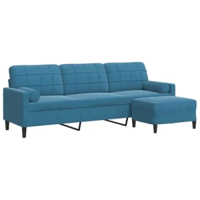 Image de vidaXL Canapé à 3 places avec repose pieds Bleu 210 cm Velours3278286