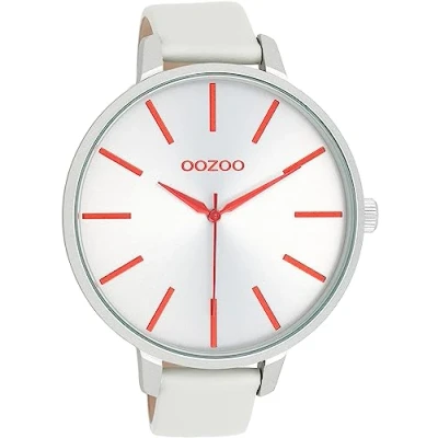 Afbeelding van Oozoo Timepieces Dameshorloge met leren band, hoogwaardig dameshorloge, elegant analoog rond horloge, Lichtgrijs, armband