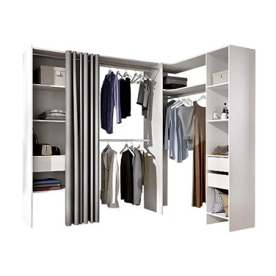 Afbeelding van Verstelbare kledingkast GONTRAN L164 / 214 cm Wit en grijs L x H 205 D 141