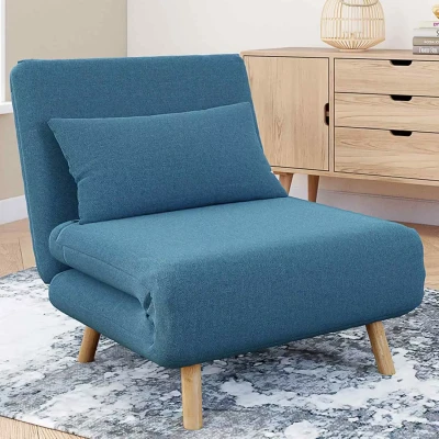 Afbeelding van Fauteuil convertible ROMEO lit d&#039;appoint 1 place 80x190 cm tissu bleu canard
