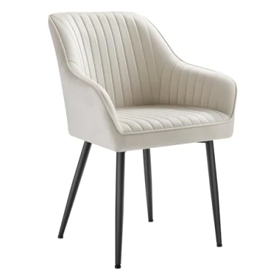 Afbeelding van SONGMICS Eetkamerstoel, keukenstoel, fluwelen fauteuil, gestoffeerd, met armleuningen, maximale belasting 120 kg, metalen poten, voor eetkamer, cappuccinobeige en inktzwart LDC087W01