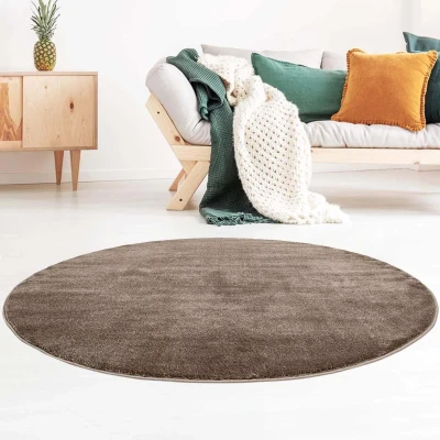 Afbeelding van Rond Vloerkleed Effen Velours Gala Bruin 150 Cm
