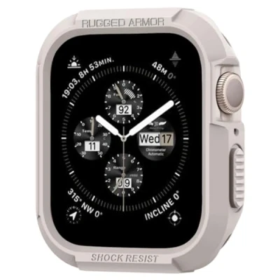 Afbeelding van Spigen Rugged Armor Apple Watch 45MM / 44MM Hoesje Full Protect Beige