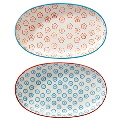 Afbeelding van Bloomingville Emma Keramische serveerborden, oranje/blauw, 2 stuks