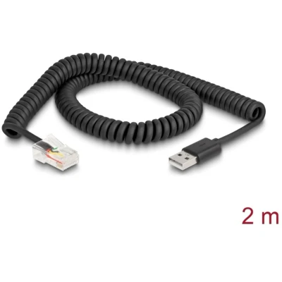 Afbeelding van Delock RJ50 naar USB 2.0 type A spiraalkabel 2 m (2 m), Netwerkkabel