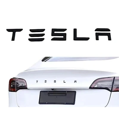 Afbeelding van Decoratieve letters zelfklevend en individueel 3D kofferbak: &quot;Tesla&quot; compatibel met Tesla modellen: X, Y, S 3 (grijs)