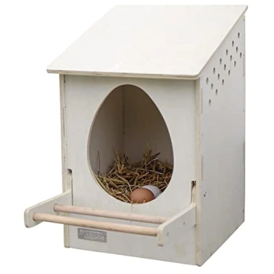 Afbeelding van Houten Pluimvee Legnest 30x29cm Legbak Kippen tot 2 KG Leghok Broedplaats Voor Buiten Ophangbaar Met Ventilatiegaten en Zitstok Schuin Dak Open Deksel