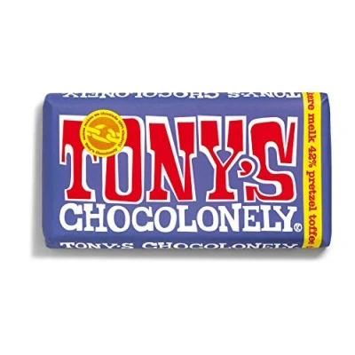 Afbeelding van Chocolade Tony&#039;s Chocolonely donker melk pretzel toffee reep 180gr