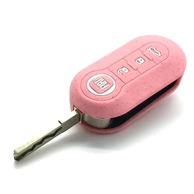 Afbeelding van Nordecco Sleutelhoes van siliconen met pailletten voor Fiat 500C 500 500L Abarth Grande Punto Brava Panda Stilo Linea 3 knoppen (roze glitter)