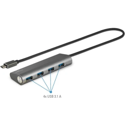 Afbeelding van Renkforce USB 3.1 Gen 1 hub 4 poorten Met aluminium behuizing Zilver