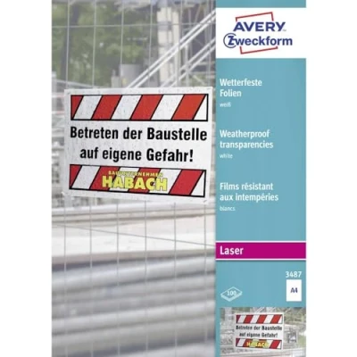 Afbeelding van Avery Zweckform 3487 Weerbestendige folie DIN A4 Laser (zwart/wit), (kleur), Kopiëren (kleur) Wit 100 stuk(s)