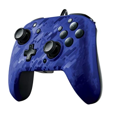 Afbeelding van PDP Gaming Faceoff Deluxe+ bekabeld Switch Pro Controller blauw Camo Officieel Gelicentieerd by Nintendo Customizable buttons and paddles Ergonomic Controllers