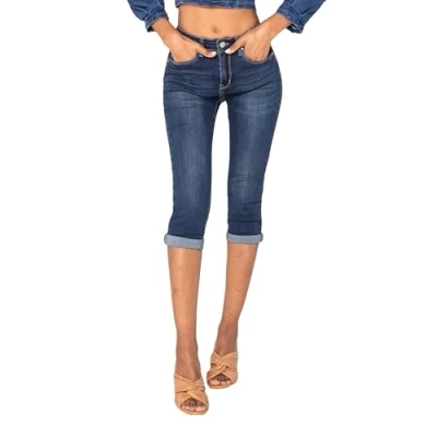 Afbeelding van Nina Carter P132 Damesbroek, skinny fit, hoge taille, gewassen effect, Donkerblauw (P132 1)