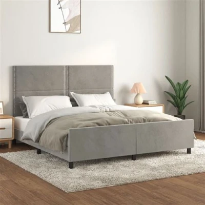 Afbeelding van vidaXL Bedframe met hoofdeinde fluweel lichtgrijs 180x200 cm