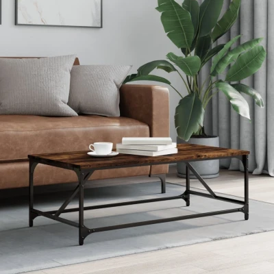 Afbeelding van Salontafel 100x50x35 cm bewerkt hout gerookt eikenkleurig