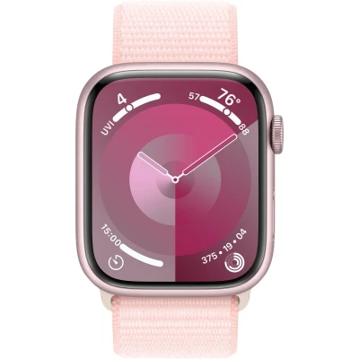 Afbeelding van Apple Watch Series 9 45mm Roze (Roze Nylon Band)