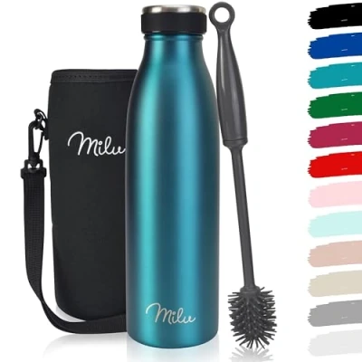 Afbeelding van thermosfles, 500/750/1000 ml, geïsoleerde roestvrijstalen drinkfles, lekvrije vacuümfles, dubbelwandig voor warme en koude dranken, geschikt koolzuurhoudende dranken incl. reinigingsborstel &amp; Draagtas, 500ml