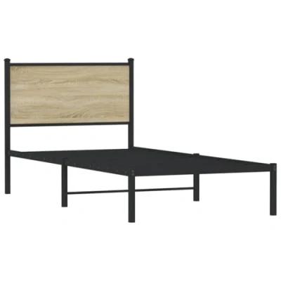 Afbeelding van Bedframe met hoofdbord metaal sonoma eikenkleurig 90x200 cm