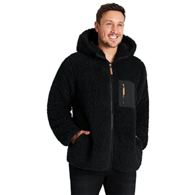 Afbeelding van CityComfort Fleece hoodie voor heren, fleecejack met ritssluiting, zwart.
