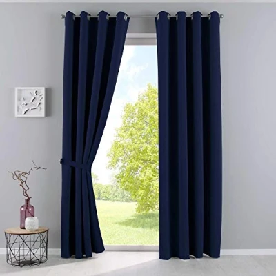 Afbeelding van Gardinenbox Newyork 201920600 2 Set van thermische verduisteringsgordijnen met oogjes, geluidswerend, ÖKOTEX gecertificeerd H x B 245 140 cm, blauw