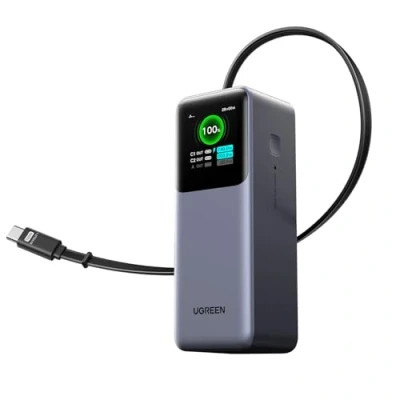 Afbeelding van UGREEN Nexode Externe accu, 20.000 mAh, 165 W, intrekbare kabel, 100 2 poorten, powerbank, snel opladen, PD 3.0, TFT, compatibel met laptop iPhone 16 Plus Pro Max Galaxy S25 Ultra MacBook Air