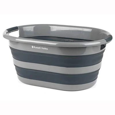Afbeelding van Russell Hobbs LA053879GRYEU Collapsible Plastic Oval Laundry Basket, 27 L, Black/Grey, Wipe Clean, Lightweight, Perfect For Easy Storage