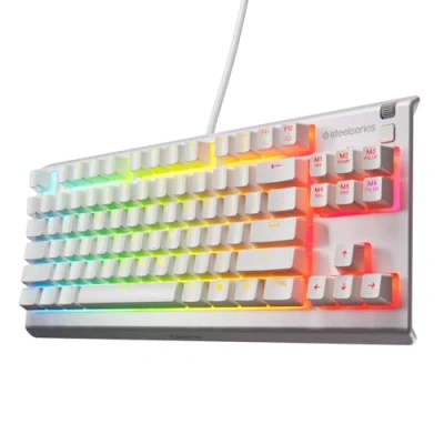 Afbeelding van SteelSeries Apex 3 TKL wit gaming toetsenbord RGB compact formaat zonder cijferblok 8 zones verlichting water en stofdicht stille switches NOR QWERTY