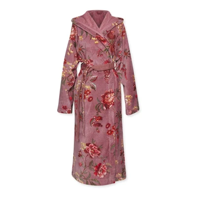 Afbeelding van Pip Studio Mauve Badjas Van Fluweel Met Bloemenprint Paars