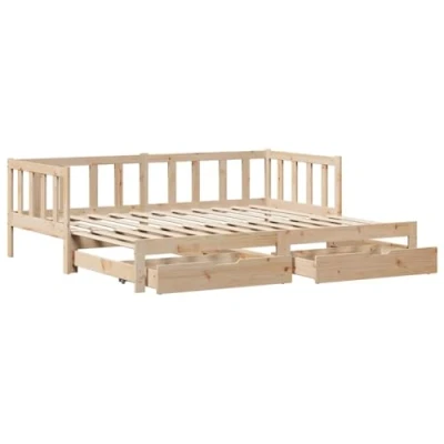 Afbeelding van vidaXL Slaapbank met onderschuifbed en lades 90x190 cm grenenhout