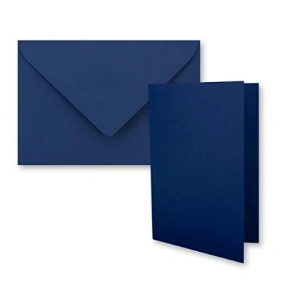 Afbeelding van 10 vouwkaarten DIN B6 donkerblauw 120 x 170 mm met enveloppen ideaal voor uitnodigingskaarten bruiloft doop communie vormsel
