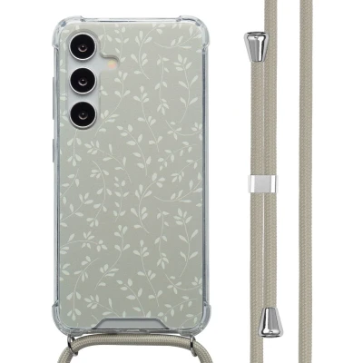 Afbeelding van imoshion Design hoesje met koord voor de Samsung Galaxy S24 Smoke Green Flowers