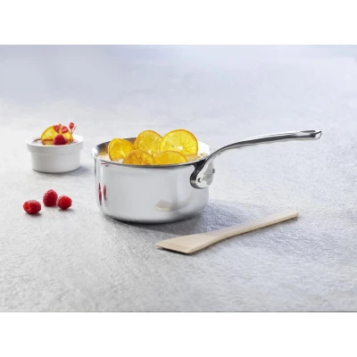 Afbeelding van De Buyer AFFINITY 5 laags roestvrijstalen steelpan 14 cm Gemaakt in Frankrijk, PFAS vrij, snelle temperatuurstijging, roestvrij staal 18/10, voor alle warmtebronnen + oven, hoogglans gepolijst